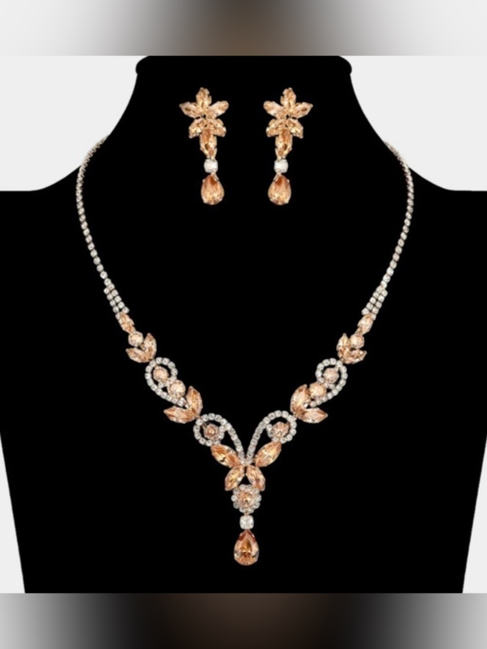 Rhinestone Crystal Floral Teardrop Necklace Set